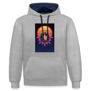 Feuille de cannabis Sun Mandala - Sweat à capuche contrasté - gris chiné/bleu marine - Devant - Liana (172cm) & Jaron (178cm)