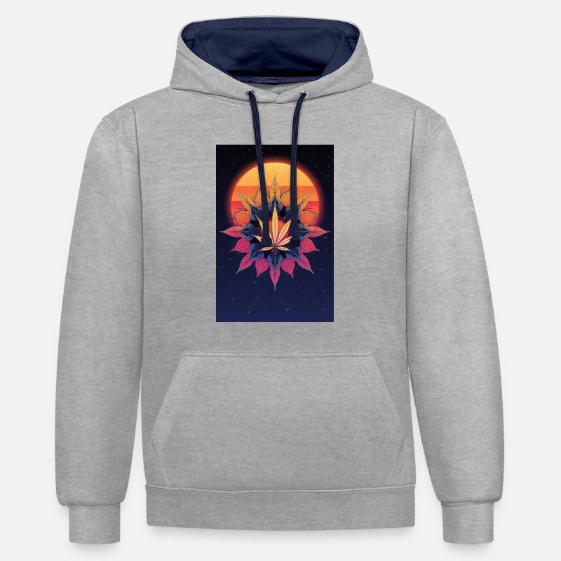 Feuille de cannabis Sun Mandala - Sweat à capuche contrasté - gris chiné/bleu marine
