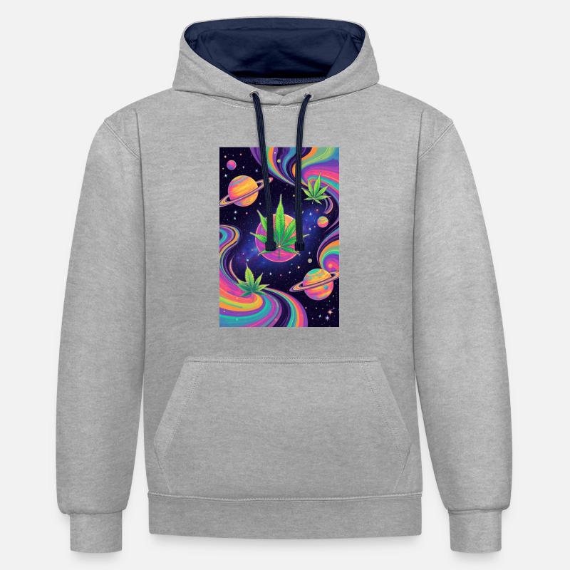 Galactic Cannabis Galaxy - Sweat à capuche contrasté - gris chiné/bleu marine