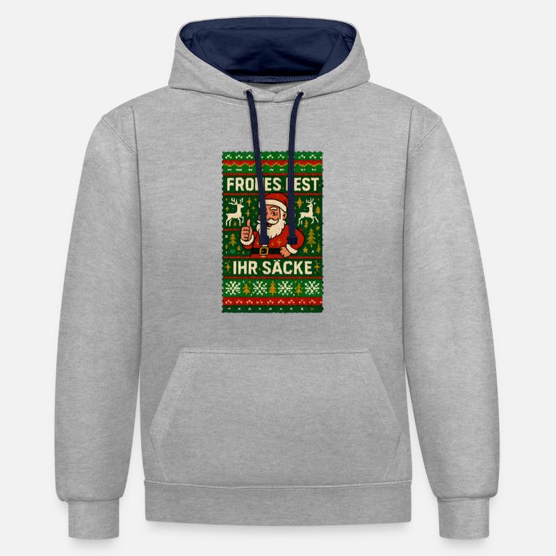 Joyeux Noël, bande de - Sweat à capuche contrasté - gris chiné/bleu marine