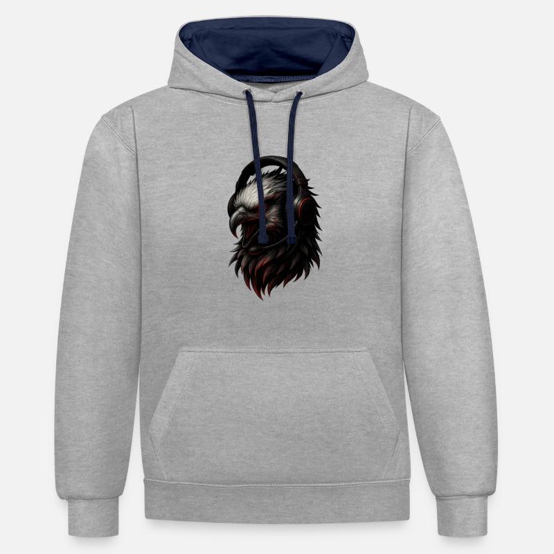Eagle avec casque de jeu - Sweat à capuche contrasté - gris chiné/bleu marine