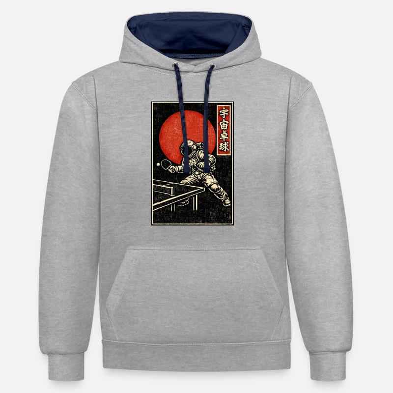 Astronaute Ping-Pong Rouge - Sweat à capuche contrasté - gris chiné/bleu marine
