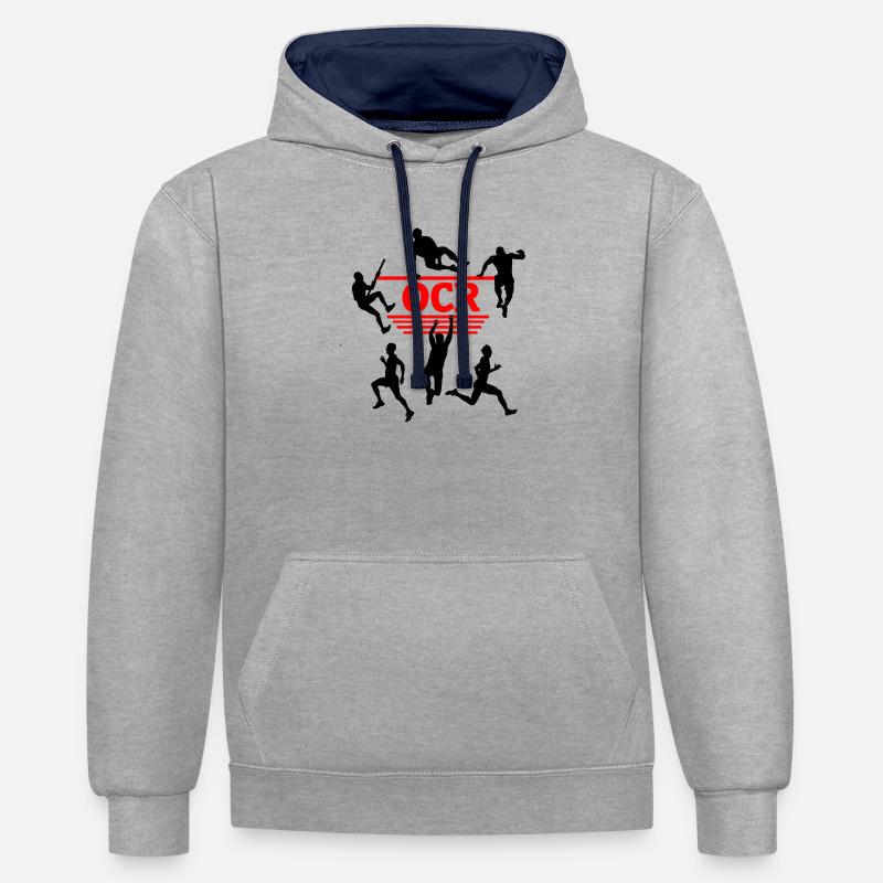 Puissance OCR – Conception de courses d’obstacles - Sweat à capuche contrasté - gris chiné/bleu marine