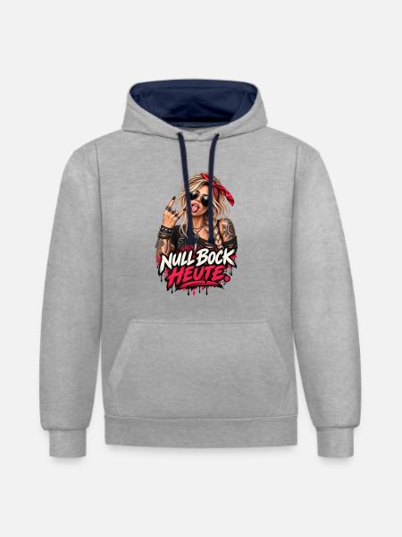 Null Bock heute – Rockige Rebellin - Kontrast-Hoodie - Grau meliert/Navy