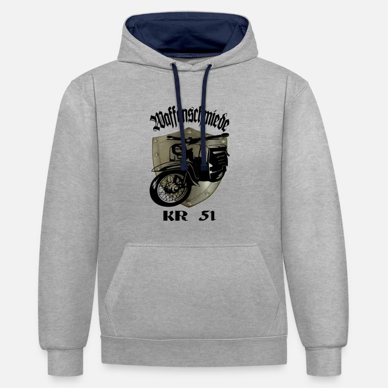 Simson Schwalbe Moped KR 51 - Kontrast-Hoodie - Grau meliert/Navy