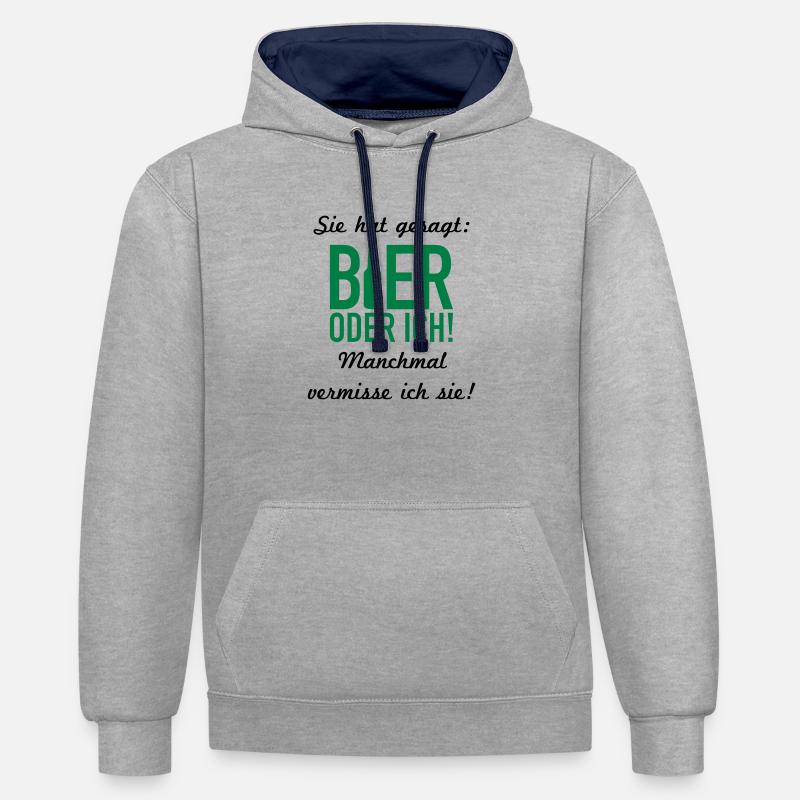 Bier oder ich - Kontrast-Hoodie - Grau meliert/Navy