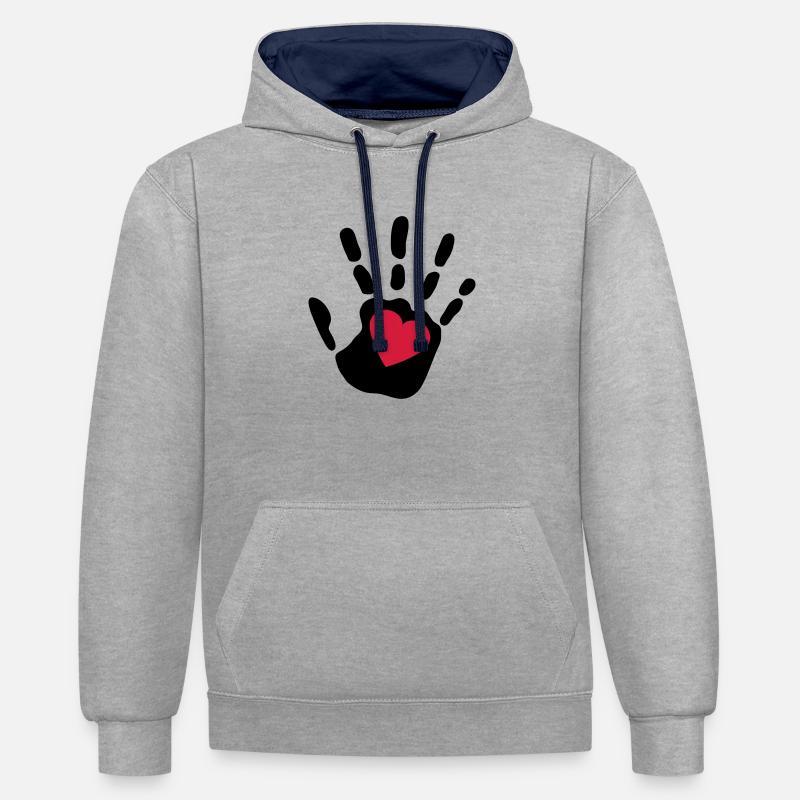 love_handprint_2c - Sweat à capuche contrasté - gris chiné/bleu marine