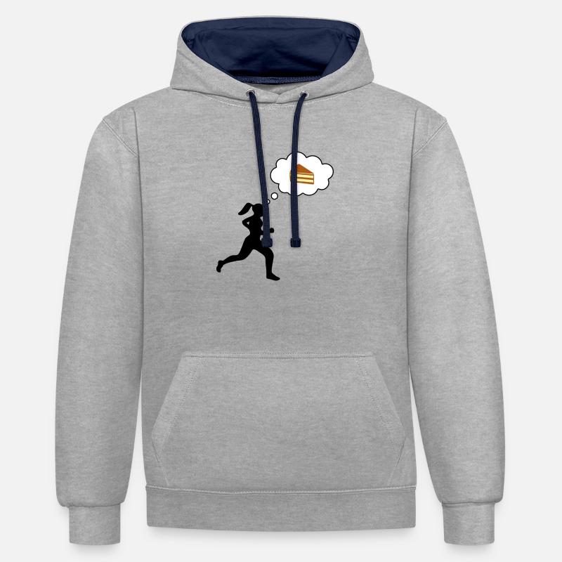Le coureur pense au gâteau - Sweat à capuche contrasté - gris chiné/bleu marine