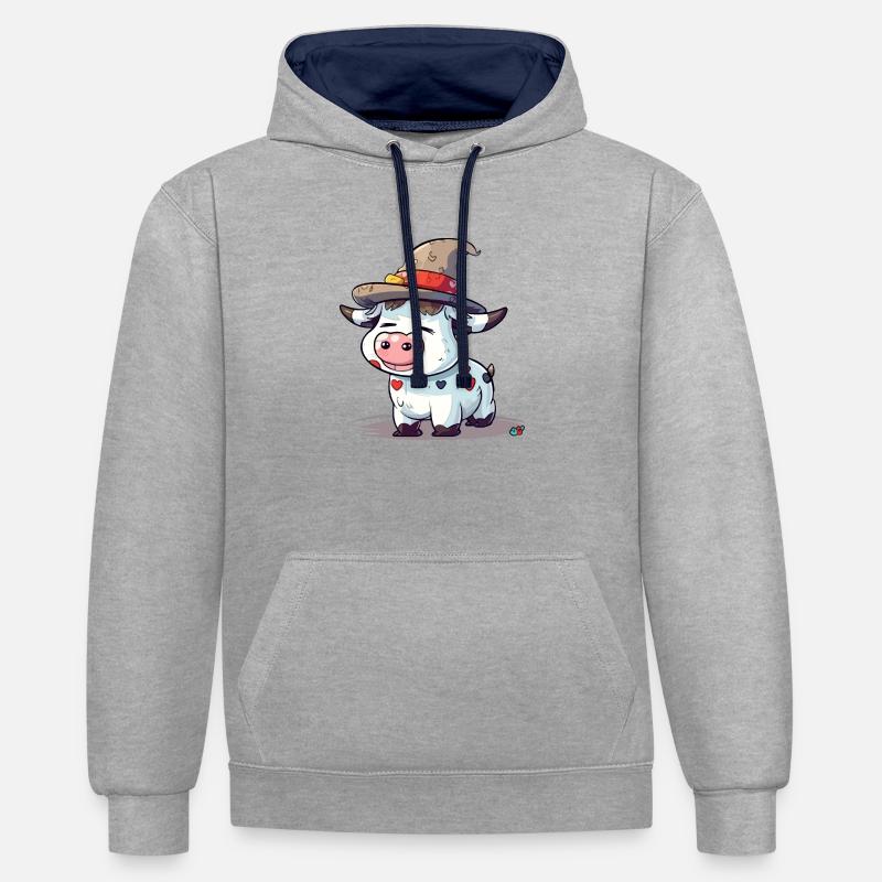 Adi la vache au chapeau - Sweat à capuche contrasté - gris chiné/bleu marine