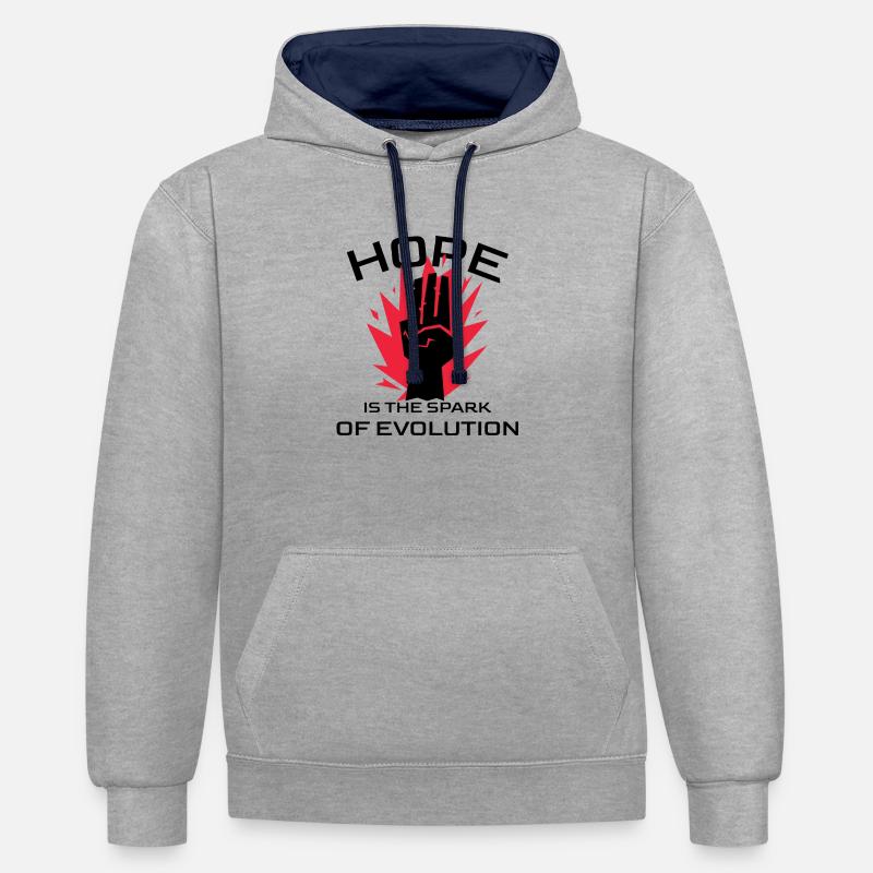 L’espoir est l’étincelle de l’évolution - Sweat à capuche contrasté - gris chiné/bleu marine
