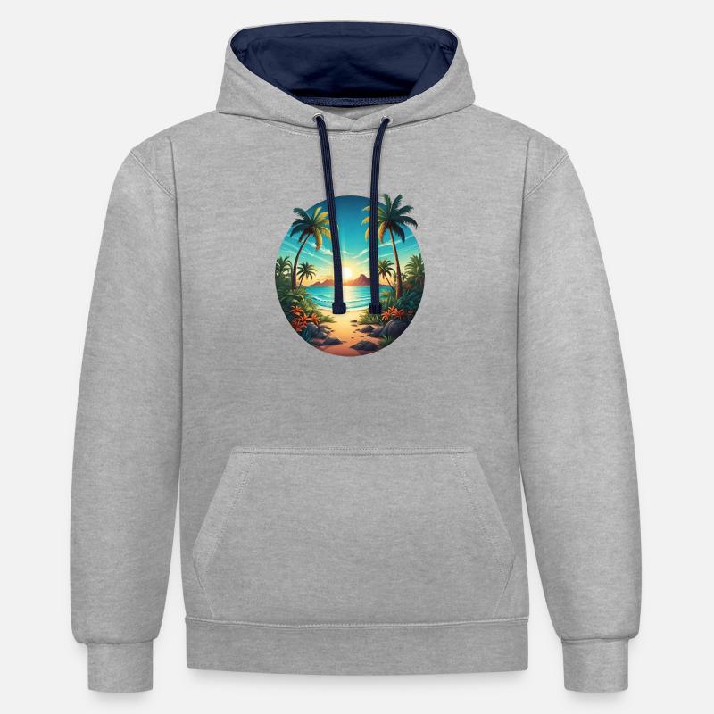 Sur la plage - Sweat à capuche contrasté - gris chiné/bleu marine