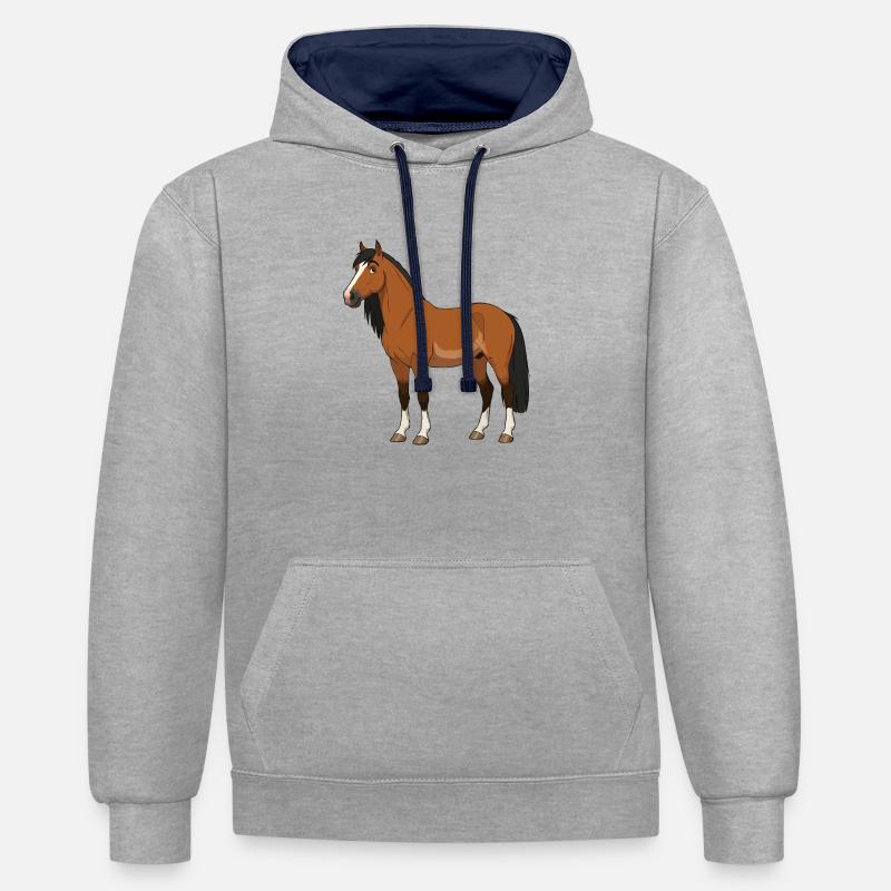 Moulinet à cheval Exmoor - Sweat à capuche contrasté - gris chiné/bleu marine