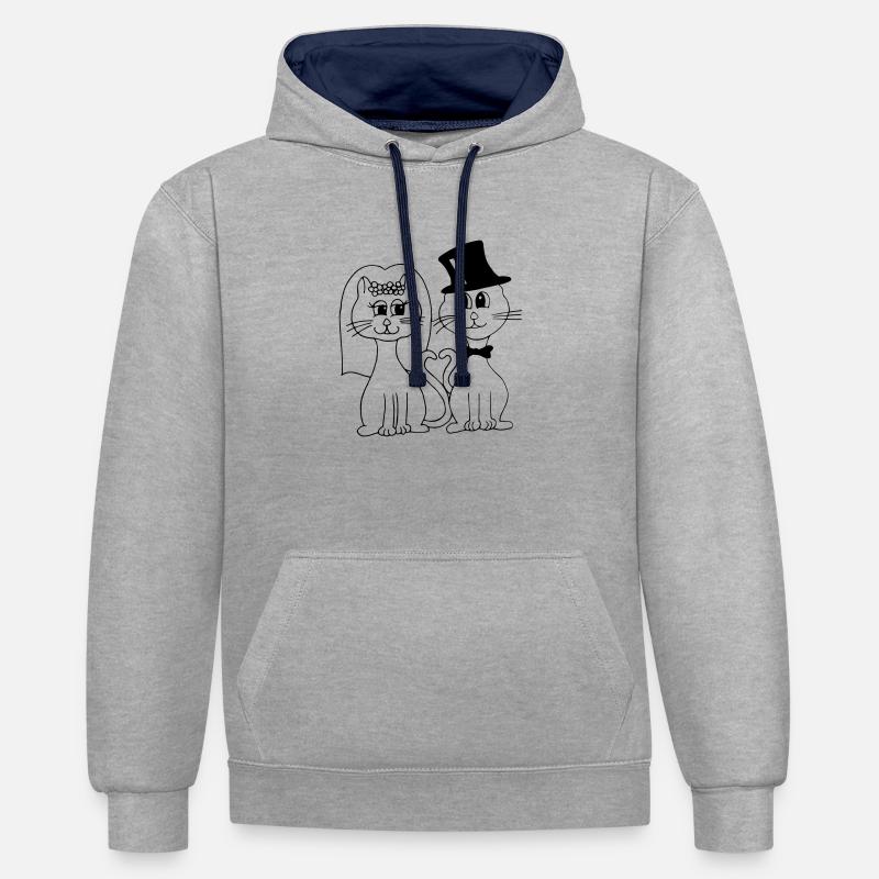 Mariage de chat - Sweat à capuche contrasté - gris chiné/bleu marine