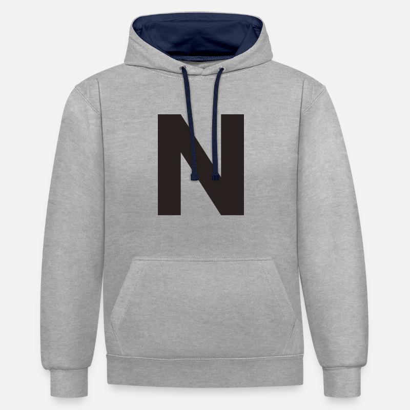 N - Kontrast-Hoodie - Grau meliert/Navy