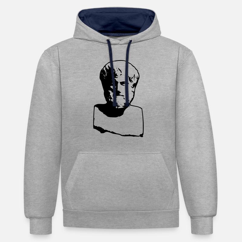 Aristote - Sweat à capuche contrasté - gris chiné/bleu marine