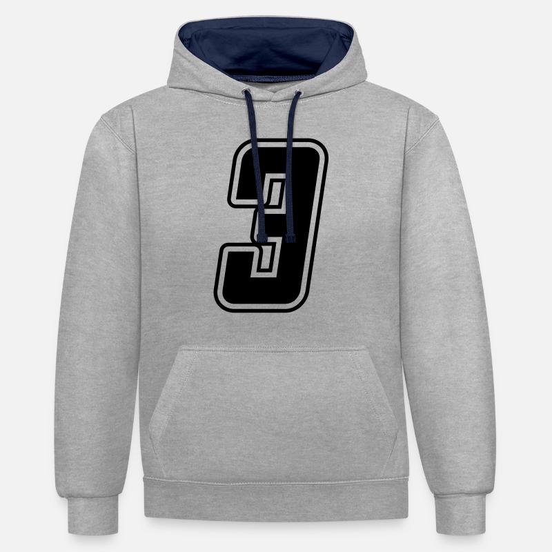 Numéro 3 - Sweat à capuche contrasté - gris chiné/bleu marine