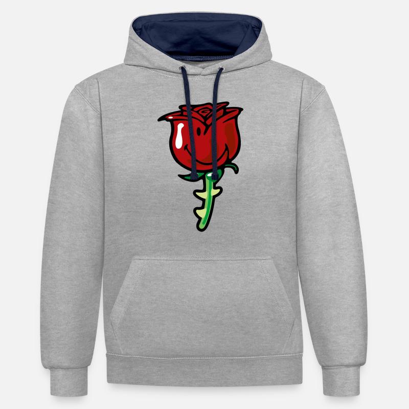 Smiley Rose - Sweat à capuche contrasté - gris chiné/bleu marine