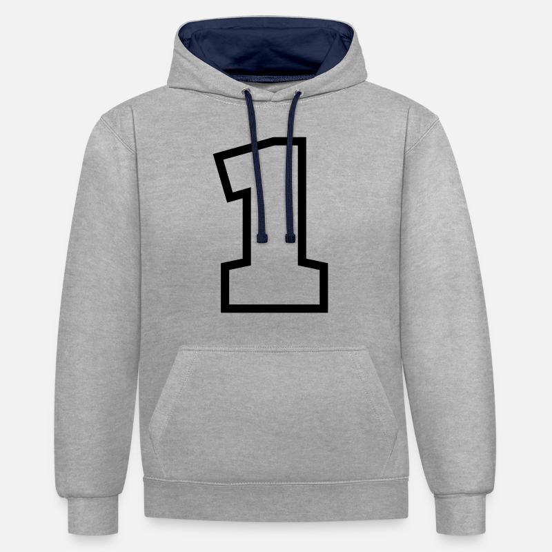 1 - Sweat à capuche contrasté - gris chiné/bleu marine