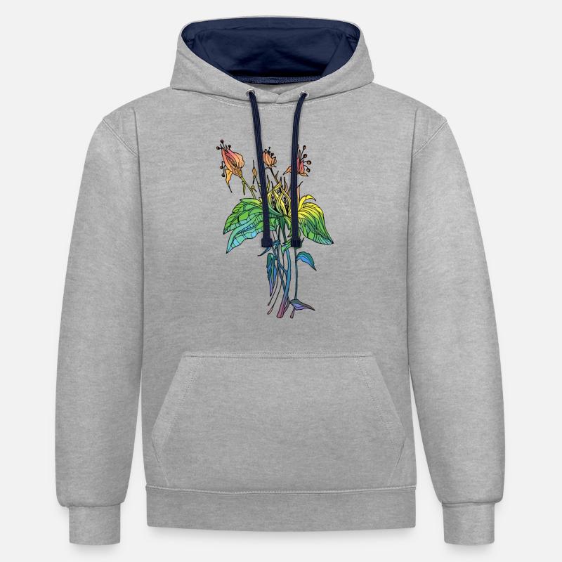 Fleur - Sweat à capuche contrasté - gris chiné/bleu marine