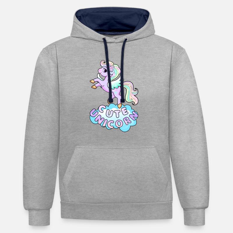 Licorne mignonne - Sweat à capuche contrasté - gris chiné/bleu marine