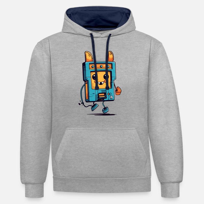Jim le walkman - Sweat à capuche contrasté - gris chiné/bleu marine