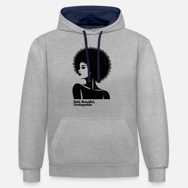 Afro Queen Silhouette - Sweat à capuche contrasté - gris chiné/bleu marine