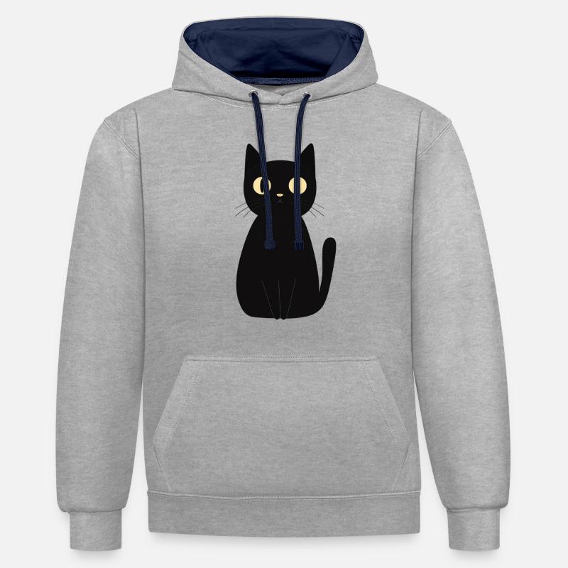 mignon chat noir - Sweat à capuche contrasté - gris chiné/bleu marine