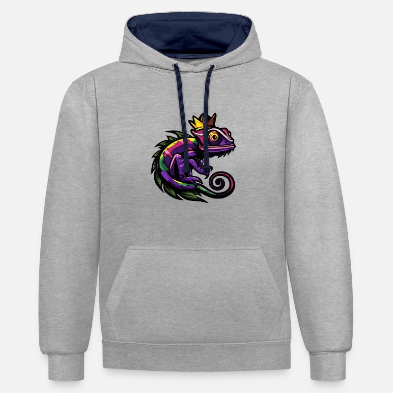 Couronne de bande dessinée caméléon - Sweat à capuche contrasté - gris chiné/bleu marine