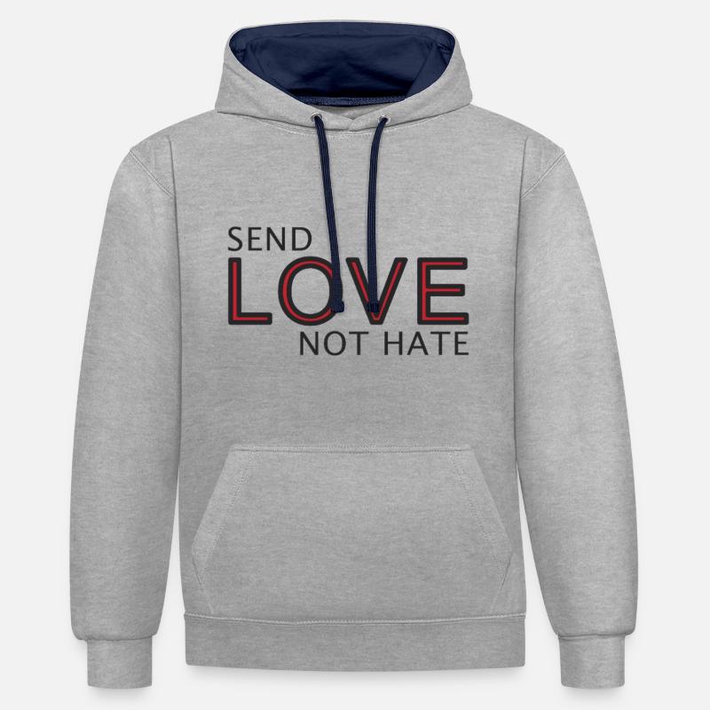 Send Love Not Hate Statement - Kontrast-Hoodie - Grau meliert/Navy