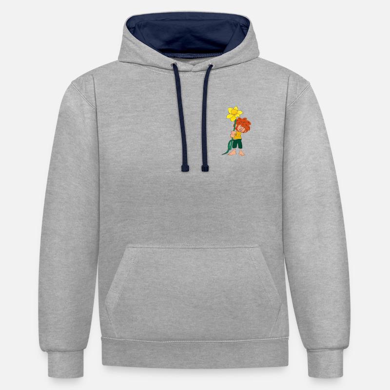 Pumuckl Design Avec Fleur Jaune - Sweat à capuche contrasté - gris chiné/bleu marine
