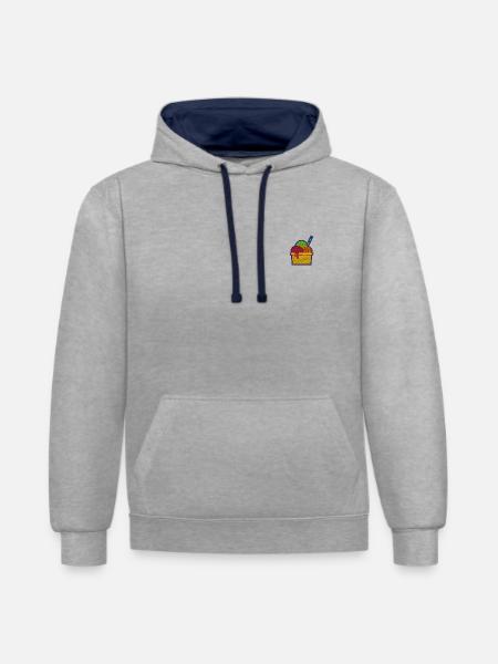 Glace - Sweat à capuche contrasté - gris chiné/bleu marine