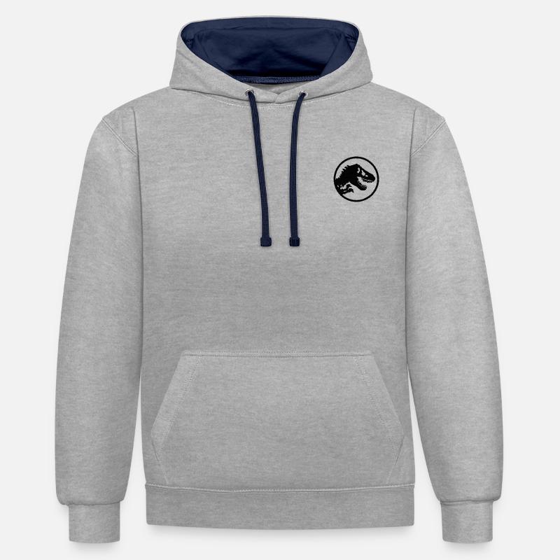 Jurassic Park T-Rex Design Brodé - Sweat à capuche contrasté - gris chiné/bleu marine