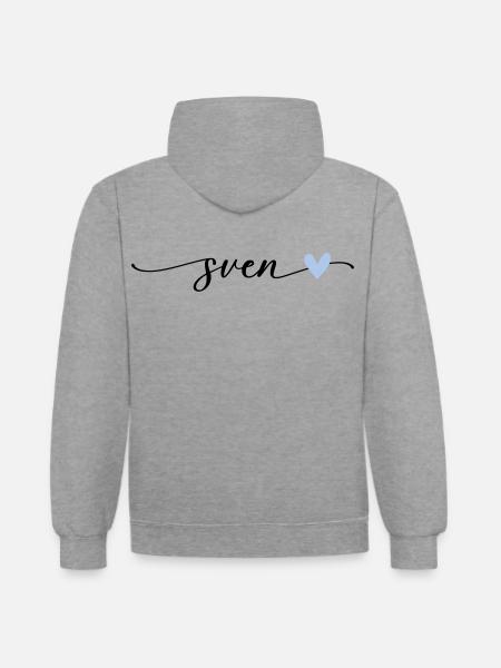 Sven Name Calligraphy Font - Contrast hoodie - heather grey/navy