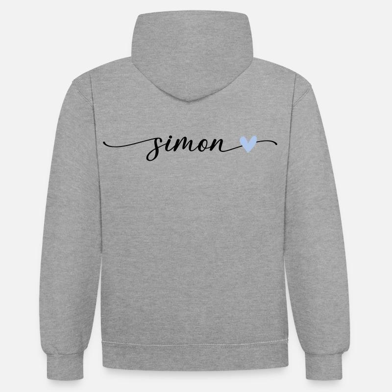 Simon Name Calligraphie Police - Sweat à capuche contrasté - gris chiné/bleu marine