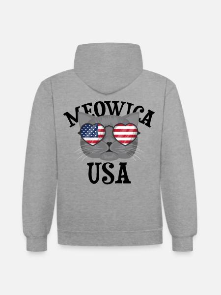 Meowica USA Cat (cat) - Contrast hoodie - heather grey/navy