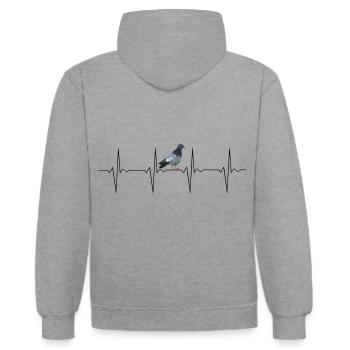 EKG Heartbeat Heartbeat Pigeon Colombe - Sweat à capuche contrasté - gris chiné/bleu marine - Dos - Luana (180cm)