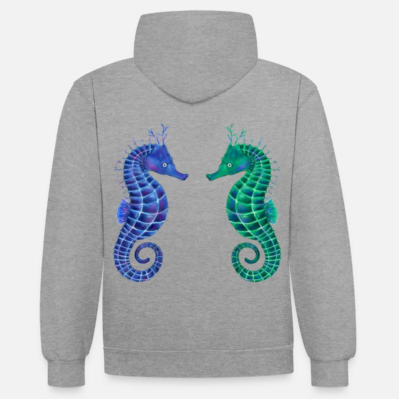 Hippocampes mignons - Sweat à capuche contrasté - gris chiné/bleu marine