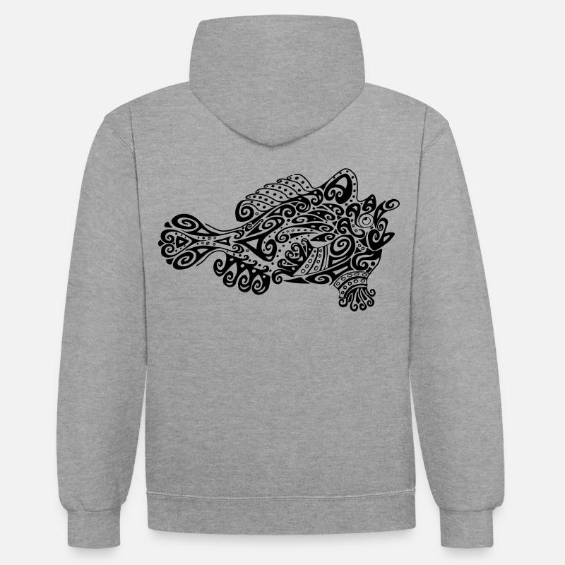Petit poisson grenouille mignon - Sweat à capuche contrasté - gris chiné/bleu marine