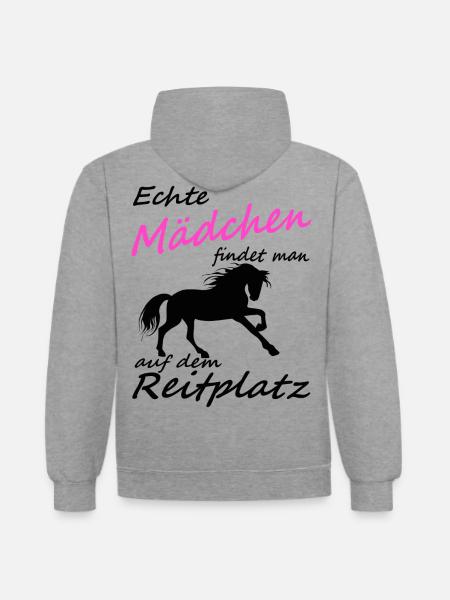 Echte Mädchen findet man auf dem Reitplatz, Pferde - Kontrast-Hoodie - Grau meliert/Navy