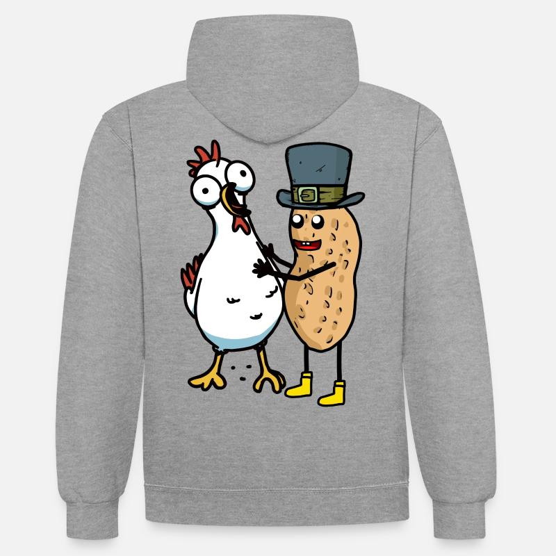 Cacahuètes Cacahuètes Poulet Poules Amis - Sweat à capuche contrasté - gris chiné/bleu marine