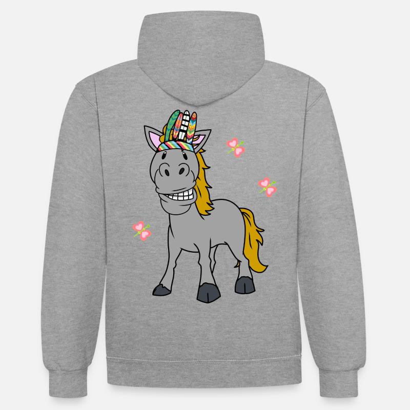Chaman Cheval Poney Chaman Printemps - Sweat à capuche contrasté - gris chiné/bleu marine