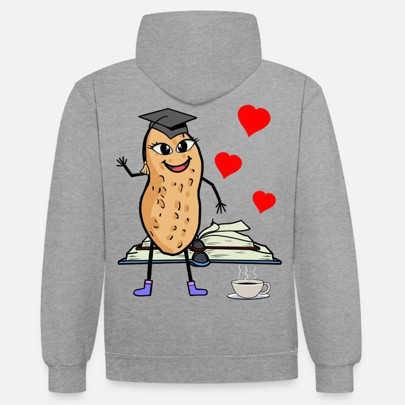 Erdnuss Studentin Studieren Studium Uni - Kontrast-Hoodie - Grau meliert/Navy
