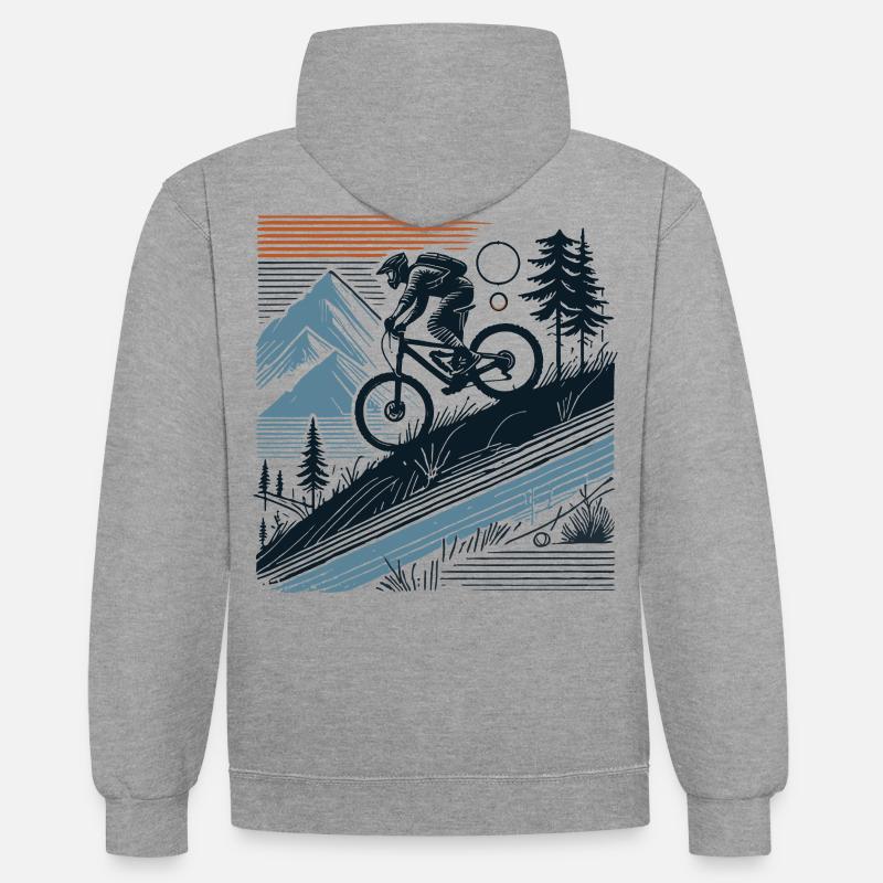 VTT Aventure Vélo Nature - Sweat à capuche contrasté - gris chiné/bleu marine