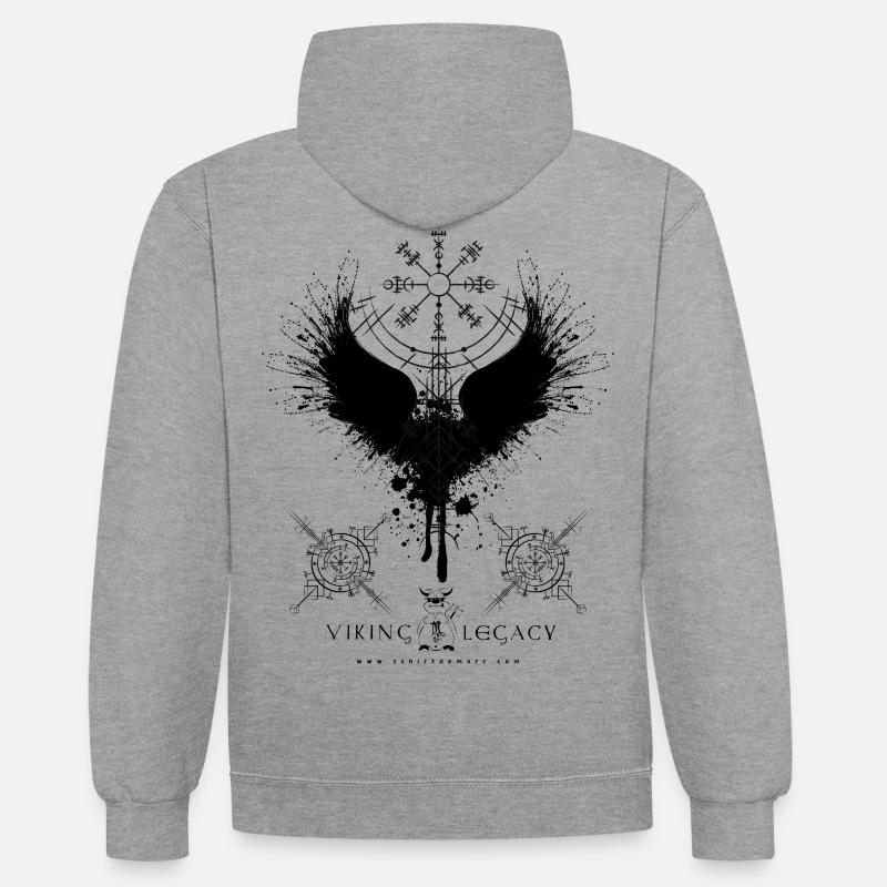 VIKING LEGACY - LE CORBEAU - Sweat à capuche contrasté - gris chiné/bleu marine