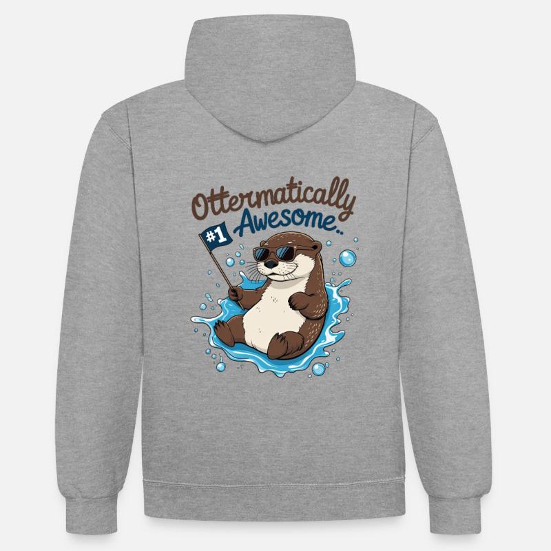 Otter-like cool – Funny Otter - Contrast hoodie - heather grey/navy