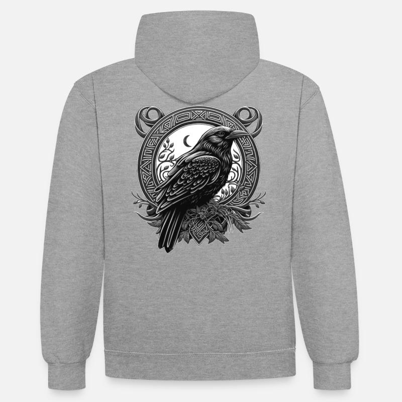 Corbeau Celtique - Sweat à capuche contrasté - gris chiné/bleu marine