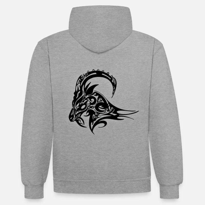 Widder Steinbock Schafbock mit Hörnern - Kontrast-Hoodie - Grau meliert/Navy