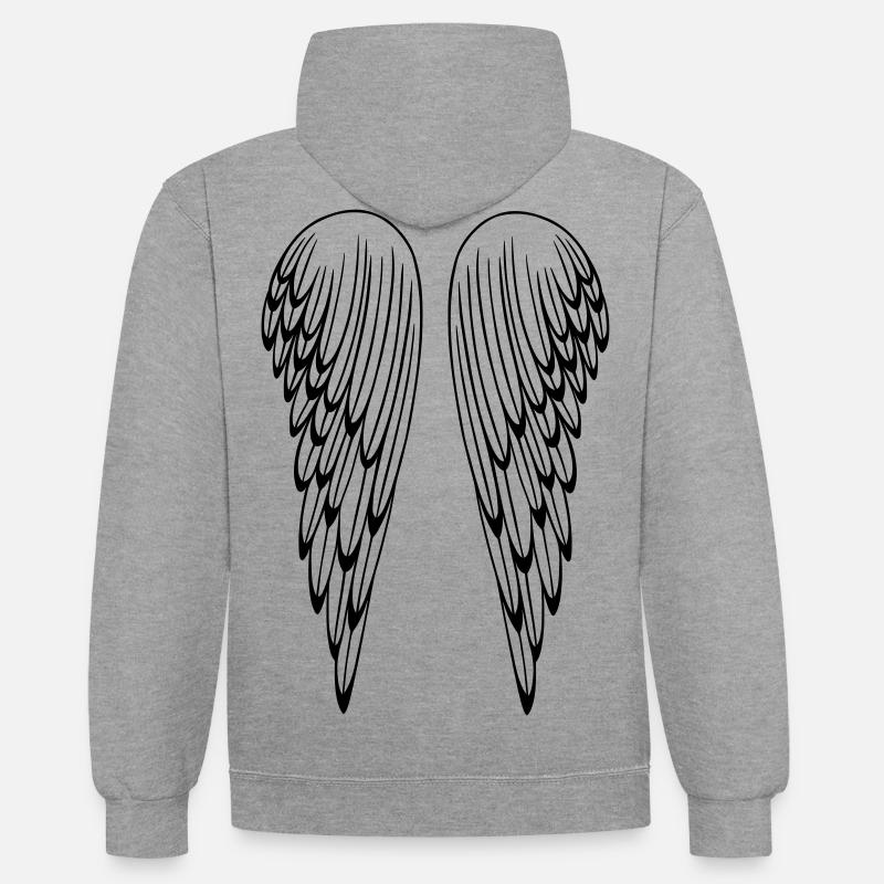 Ailes d'ange, ailes, ange - Sweat à capuche contrasté - gris chiné/bleu marine