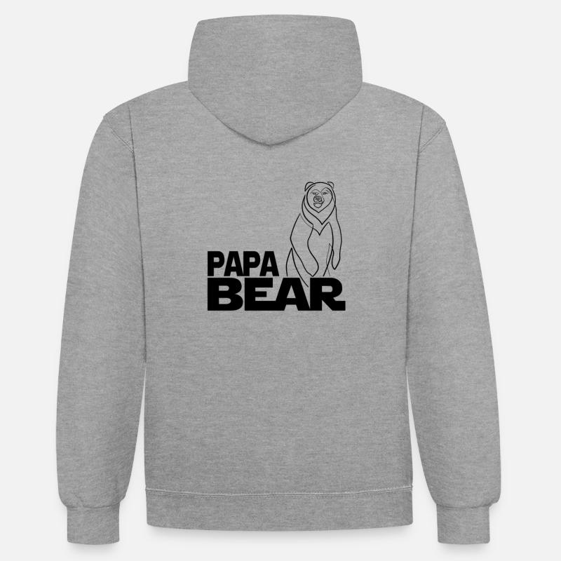 Papa ours - Papa bear - Sweat à capuche contrasté - gris chiné/bleu marine