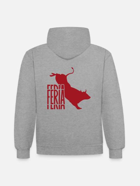 Feria - Logo farve rød/ hvid & tyr - Kontrast-hoodie - grå meleret/marineblå